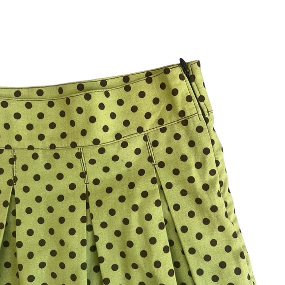 Bebop & Wally NYC - Polka Dot Pleated Cotton Skater Skirt Green & Brown - Medium - Picture 4 of 6
